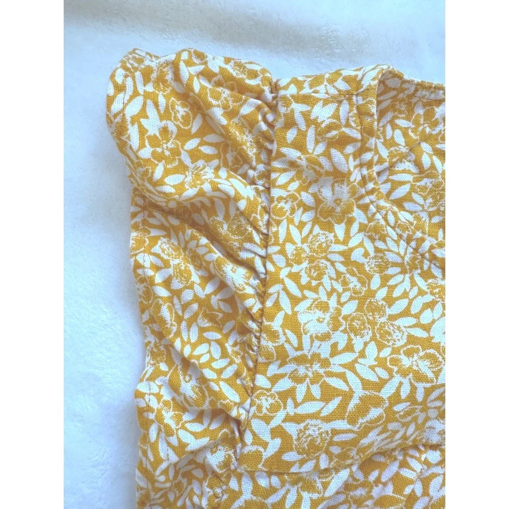 J.Crew Tiered Ditsy Floral Mini Dress Womens 6 Yellow Linen Blend Ruffle Sleeve - Picture 6 of 9